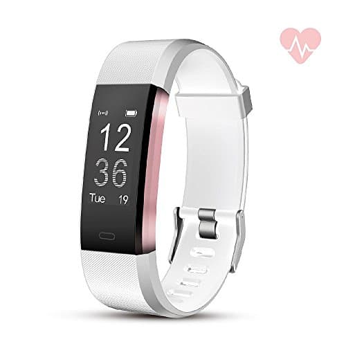 RevJams Moda Wireless Activity Tracker Smartwatch Bluetooth Fitness Tracker Sweatproof Sports Fitness Band w/ Heart Rate Monitor, OLED Display &amp; 10 Day Battery [iOS and Android] - White / Rose Gold