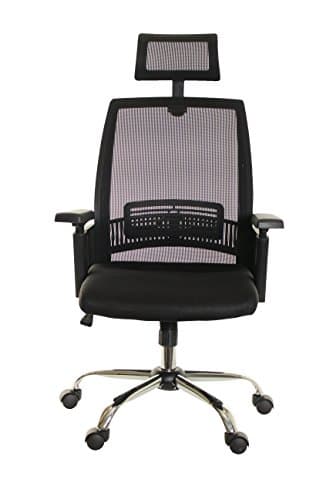 TimeOffice Modern High Back Task Office Mesh Chair With Adjustable Headrest and Arms, Ergonomic Upholstered Executive Swivel Reclining Office Chair With Lumbar Support – Black