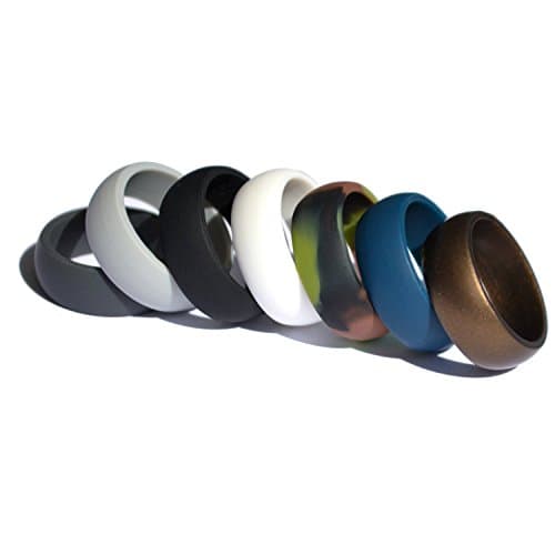 Silicone Wedding Ring for Men by RYNX 7 Pack - Premium Rubber Band Quality Medical Grade - Set of 7 Wedding Rings - White Grey Camo Blue Metallic Brown