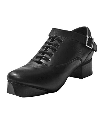 Evolution Unisex black leather Irish Dance Hard Shoes 6.5 UK - With FREE Drawstring Bag with Zip Pocket -