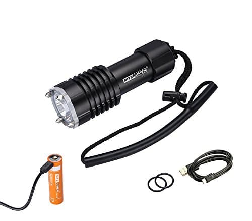 Nitenumen DX3 Diving Flashlight Scuba Diving Light Submarine Light 100M Waterproof Scuba Diving Equipment Scuba Safety Lights,Diving Backup Light,USB Rechargeable 3400mAh 18650 Battery/Lanyard