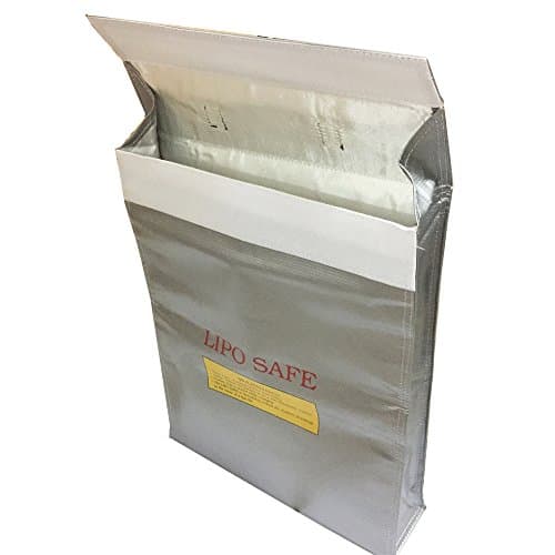 Lipo Battery Safe Large Bag Fireproof Explosionproof Lipo Battery Guard Safe Bag Case Pouch Sack for Charge &amp; Storage Special for 12S 14S Stick Battery 380x75x300mm 4 slots XXL Big Size (Silvery)