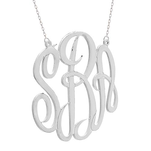 Personalized Sterling Silver 1 1/4 Inch Monogram Necklace (Made in USA)