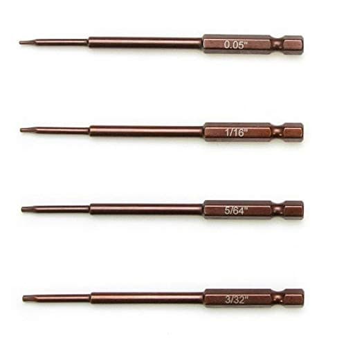 Vanguard 4pc 1/4" Standard/Imperial Hex Bit Set | Electric Screwgun/Power Drill RC Hobby | .05" 1/16" 5/64" 3/32"