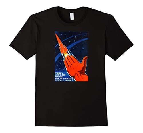 Mens Be Proud Space Program Vintage USSR Retro Soviet Poster Tee Large Black