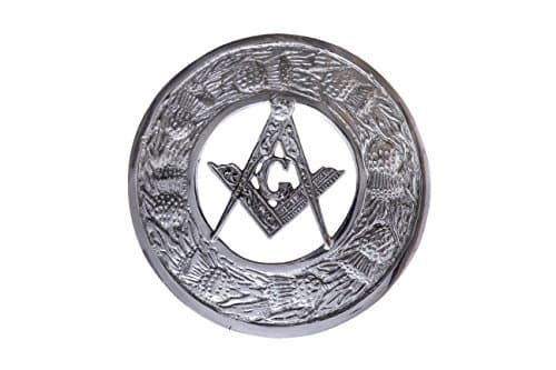 MASONIC KILT FLY PLAID BROOCH LARGE WITH SCROLLING THISTLE BORDER