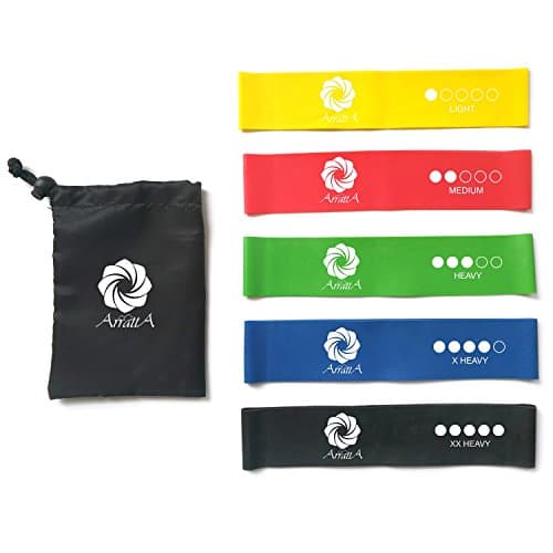 Arratta Resistance Loop Exercise Bands – Set of 5 – Workout Bands for Leg, Ankle, Stretching, Physical Therapy, Yoga, Home Fitness, Strength training &amp; Speed development with carry bag