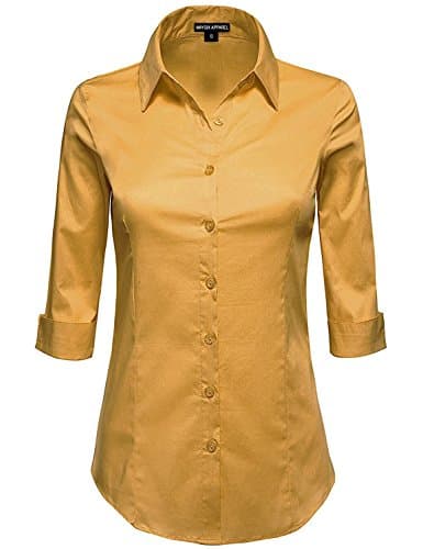 3/4 Sleeve Stretchy Button Down Collar Office Formal Casual Shirt Blouse for Women Fit (XS-6XL)