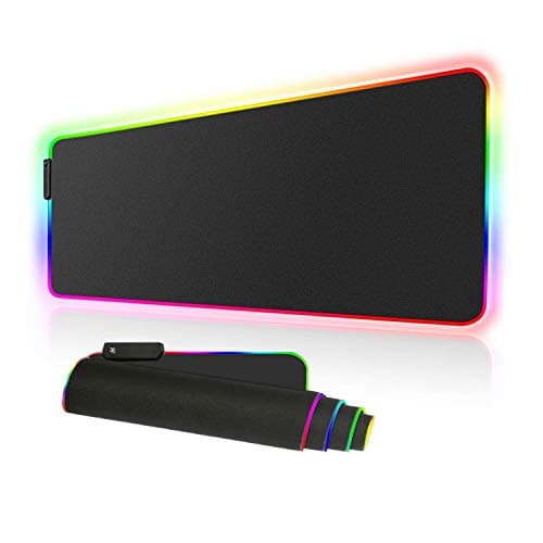 RGB Large Gaming Mouse Pad - 10 Light Modes Oversized Glowing Led Extended Mousepad, High Speed Tracking Surface Non-Slip Rubber Base (80x30 RGBhei)