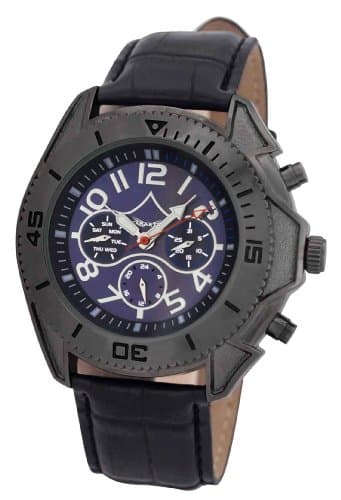 Mens Black Automatic Mechanical Watch Leather Strap Day Date &amp; 24 Hour Subdials Sarastro AA100700G