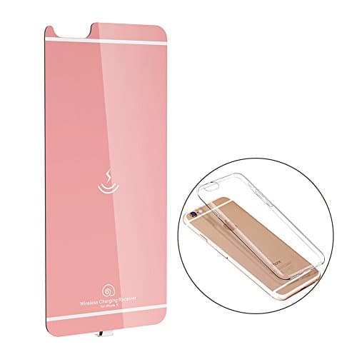 iPhone 6s Plus Qi Wireless Charging Receiver with Transparent Cell Phone Cover Case, 5.5 Inch Design for iPhone 6 Plus and iPhone 6s Plus, Rosegold