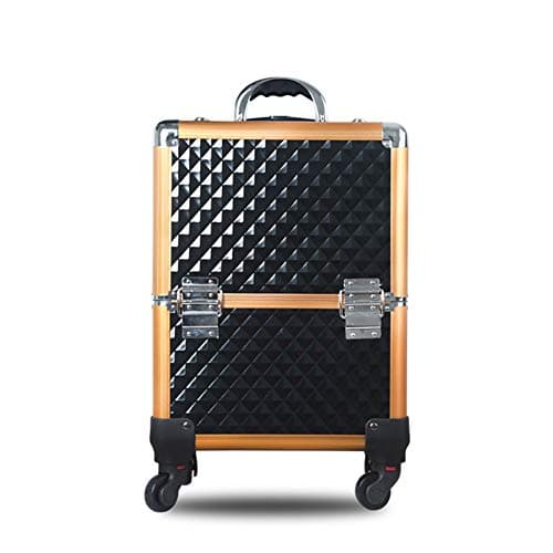 ASCASE Aluminum Frame Makeup Train Case Diamond Pattern Cosmetic Travel Trolley Luggage Organizer Box 4 Removable Universal Wheels (14×9×21Inch)