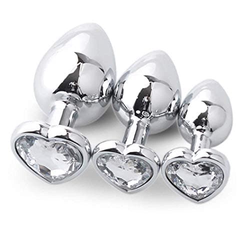 3 Pcs 3 Size Heart Shaped A-n-A l P l u-G s Stainless Steel Metal Waterproof Massager Butt Trainer Toys