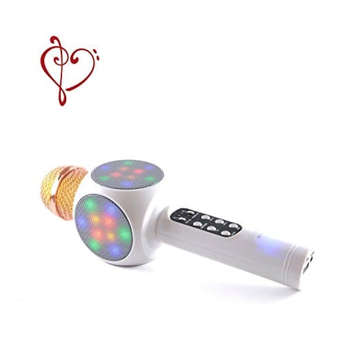 Wireless Microphone Karaoke 2018 Bluetooth Portable Disco Light LED Loud Speaker Instant Pairing Singing Machine For Kids Most Apps Compatible Apple iPhone Android PC White