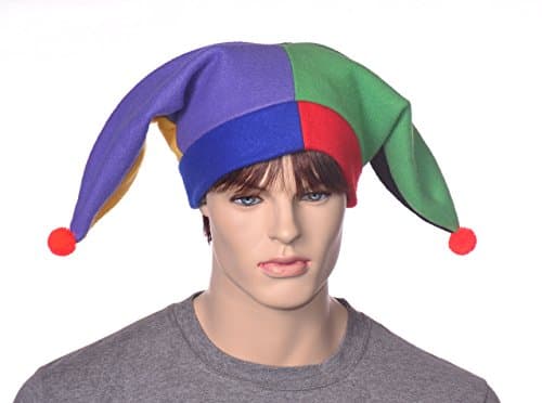 Multi-color Patchwork Jester Hat Two Pointed Fleece Harlequin Cap