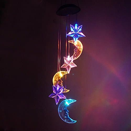 Moon and Sun LED Wind Chime Lights,Color Changing Solar Mobile Wind Chimes Lights Hanging Wind Bell Light Night Hanging lamp for Patio Garden Lighting Home Decoration for Halloween Christmas