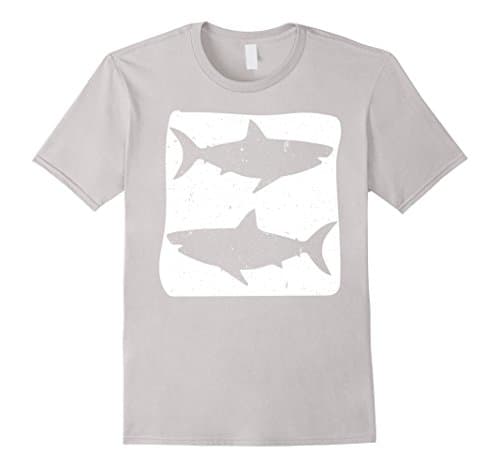 Men's Cool Shark Distressed Look T-Shirt Medium Silver