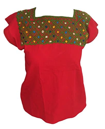 Mexican Blouse - Embroidered - Authentic - Handmade - Cotton - Red