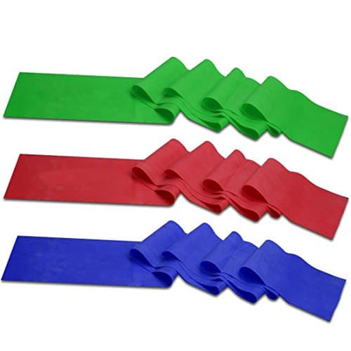 Flat Resistance Exercise Stretch Band Set - Long Bands (Light, Medium &amp; Heavy) Ideal for Strength Training, Pilates, &amp; Physical Therapy