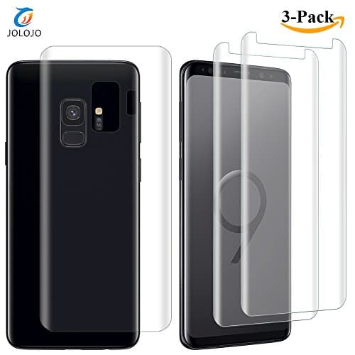 JOLOJO Galaxy S9 Plus Screen Protector 3 Pack [Front and back] 9H Tempered Glass Front + Soft Back Case Friendly [HD Clear][Easy Installation] for Samsung Galaxy S9 Plus 6.2 inch-Clear