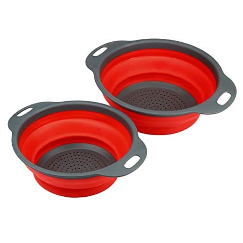 NBODY Collapsible Silicone Colander Folding Kitchen Silicone Strainer Set of 2 Including One 8 Inch and One 9.5 Inch Red