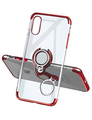 iPhone X Case,Meetree Protective Cover Clear Slim Ultra Thin Case with 360° Rotating Ring Grip Holder Stand Magnetic for Car Mount Shock Absorption Soft Bumper Case for iPhone X iPhone 10（Red）
