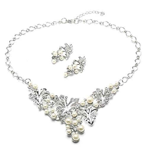 Jewelry Set Party Wedding Statement Necklace Earrings Artificial Pearls Rhinestone Silver
