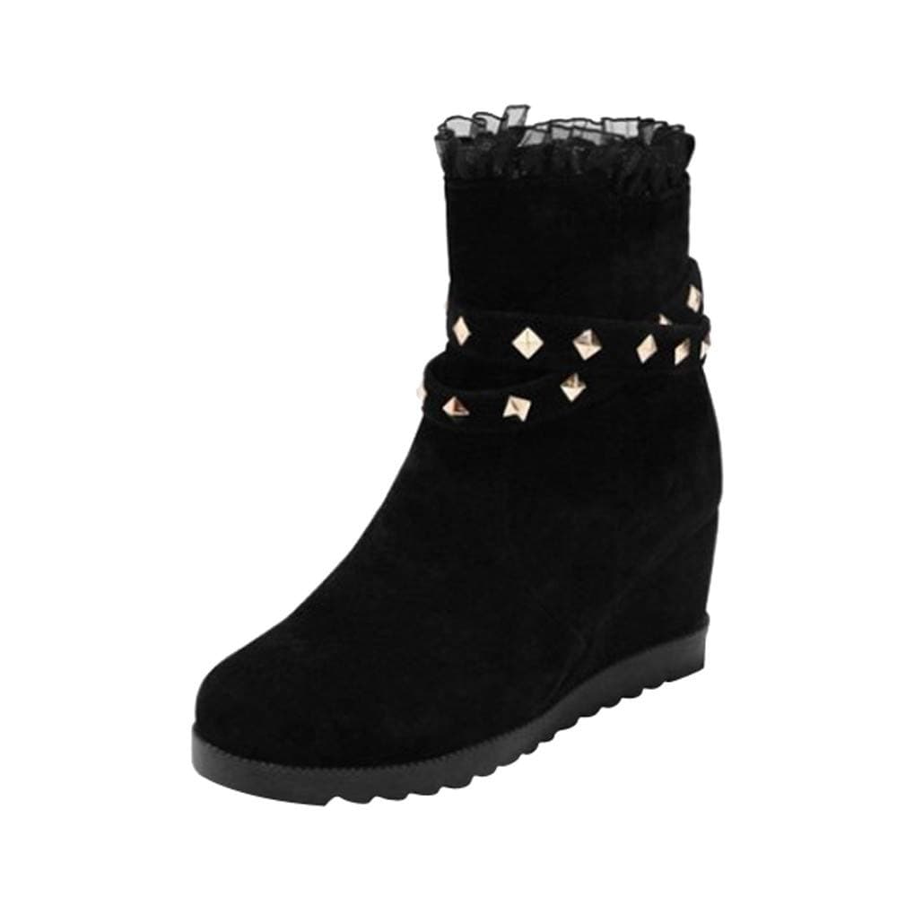 BYEEE ♥‿♥ Classic Thick-Soled Wedge Heel Increase Female Lace Side Pull Zipper Women's Boot