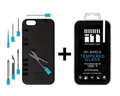 IN1 Multi-Tool case for iPhone 6/6s plus Bundle With IN1 Shield Tempered 1200°F Glass (iPhone 6/6s plus Black case Blue tools)