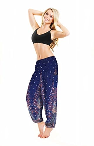 CJ Intertrade Elephant Pants Harem Pants Size S,M,L,XL,2XL Hippie Boho Yoga Bohemian Pants (M, Navy Peacock)