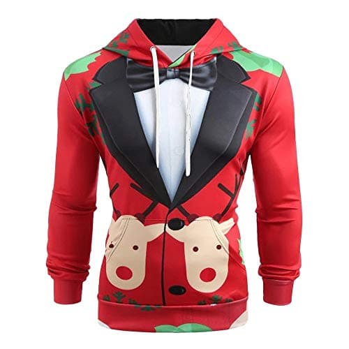 Men Tops Jaminy Men Christmas Suit Pattern 3D Print Long Sleeve Hoodie Caps Sweatshirt Pullover