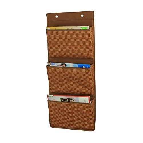 Wall Magazine Rack Storage Bag Organizer Level 3 Storage Gadgets For Home/ Bathroom/ Office 68.5 × 29CM (rattan brown)