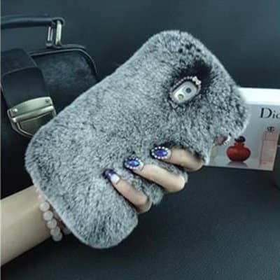 Samsung Galaxy Note 3 Rabbit Fur Hair Case Soft Fluffy Fur Plush Diamond Genuine Rex Rabbit Luxury Bling Warm Handmade Design Shell Sleeve For Samsung Note 3 Case Cover - gray