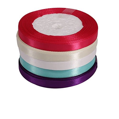 TSJ Solid Color Satin Ribbon Width 10MM(0.39") 5 Colors x 25yd Each Total 125 Yds Per Package , for Hair Bows, Hairbow Clips, Headbands and Gift Wrapping, Group B
