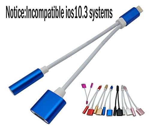 2in1 Lightning Charging Cable 3.5mm Aux Headphone Adapter and Lightning Charging Port Extension Cable for iPhone 7/7 Plus or Apple Devices Blue Not Support IOS10.3 Systems