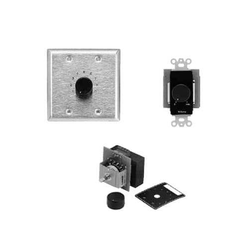 200LVC 200W Mono Volume Control with 2-Gang Standard Wall Plate, Stainless Steel; 3dB per Step; for Use with 70V Speaker Line; Rotary Dial; Phoenix-Style Termination