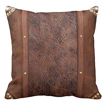 Western Print Dark Brown Leather Pattern Throw Pillow Case Square 16 x 16 Inches(Not Real Leather, Just Print Pattern Effect)