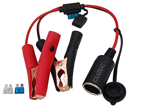 CUZEC 1ft / 0.31m 16 AWG Extension Cord Plug Socket with Battery Clamp 12V/ 24V Battery Clip-On and Cigarette Lighter Adapter