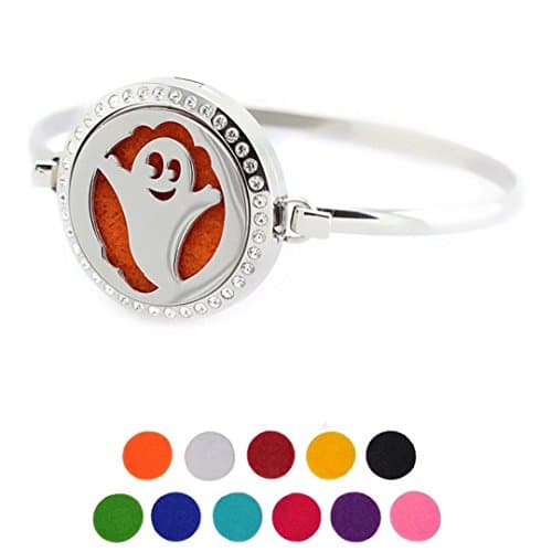 DIB Stainless Steel Aromatherapy Essential Oil Diffuser 30mm Halloween Ghost Rhinestones Bracelet Diameter 23.5"
