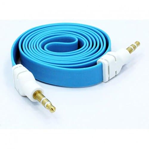 Blue Flat Aux Cable Car Stereo Wire Audio Speaker Cord 3.5mm Jack Adapter Auxiliary [Tangle Free] for Virgin Mobile ZTE Prestige 2 (N9136)