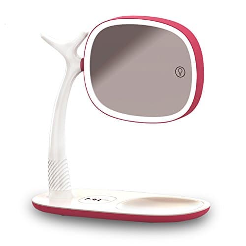 Magnification Make Up Lighted Mirror - 7.7 × 6.5 Inch - 2 sides 360°Rotation Table Lamp with QI Wireless Charging function for iphone X and Samsung S8 S8 Plus with Gift Box Magenta