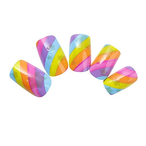 Nadeco Artificial Nails,Galaxy Stars Pattern,Multicolour Rainbow Color,24 Nail Covers 12 Size