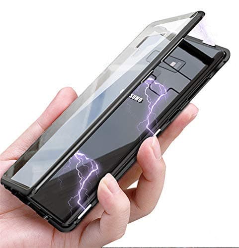 DHAN GRD: Full Body 3-in-1 Slim Fit Complete 3D 360 Degree Protection Hybrid Hard Bumper for Samsung Note 9 Magnetic Case with Back Tempered Glass Cover(no Front Tempered Glass) (Venom Black)