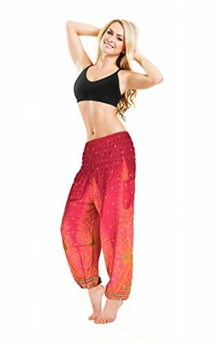 CJ Intertrade Elephant Pants Harem Pants Size S,M,L,XL,2XL Hippie Boho Yoga Bohemian Pants (2XL, Pink Peacock)