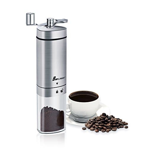 Manual Coffee Grinder, Coffee Bean Grinder, Ceramic Conical Burr，Adjustable Hand Grinder，Portable Conical Burr Mill， Brushed Stainless Steel With Foldable Crank Arm.