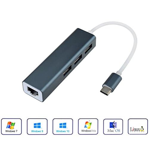USB-C to 3-Port USB 3.0 Hub with 10/100/1000 Gigabit Ethernet Adapter for Win7/8/10/XP /Mac OS /Vista/Linux
