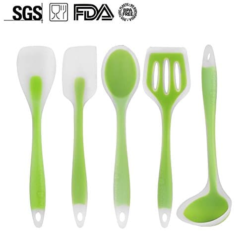 5PCS Silicone Kitchen Cooking Baking Utensils Tools Set Cookware Food Grade Silicone Non toxic Non Stick Heat Resistant Perfect Gift (green)