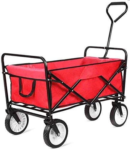 Foldable Pull Wagon Hand Garden Transport Collapsible Portable Folding Cart, Red
