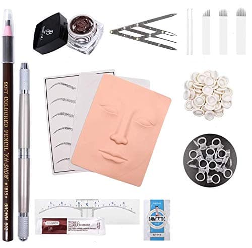 Microblading Kit Eyebrow Micro Needling Pen Set with Blades Pigment Practice Skin for Eyebrow Tattoos Semi Permanent Makeup Tattoo Kits