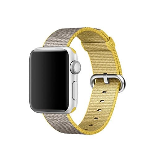 Woven Nylon Fabric Wrist Strap Replacement Band with Classic Square Stainless Steel Buckle for Apple Watch iWatch Series 1 / 2,Sport & Edition,38mm,42mm (Yellow 42mm)
